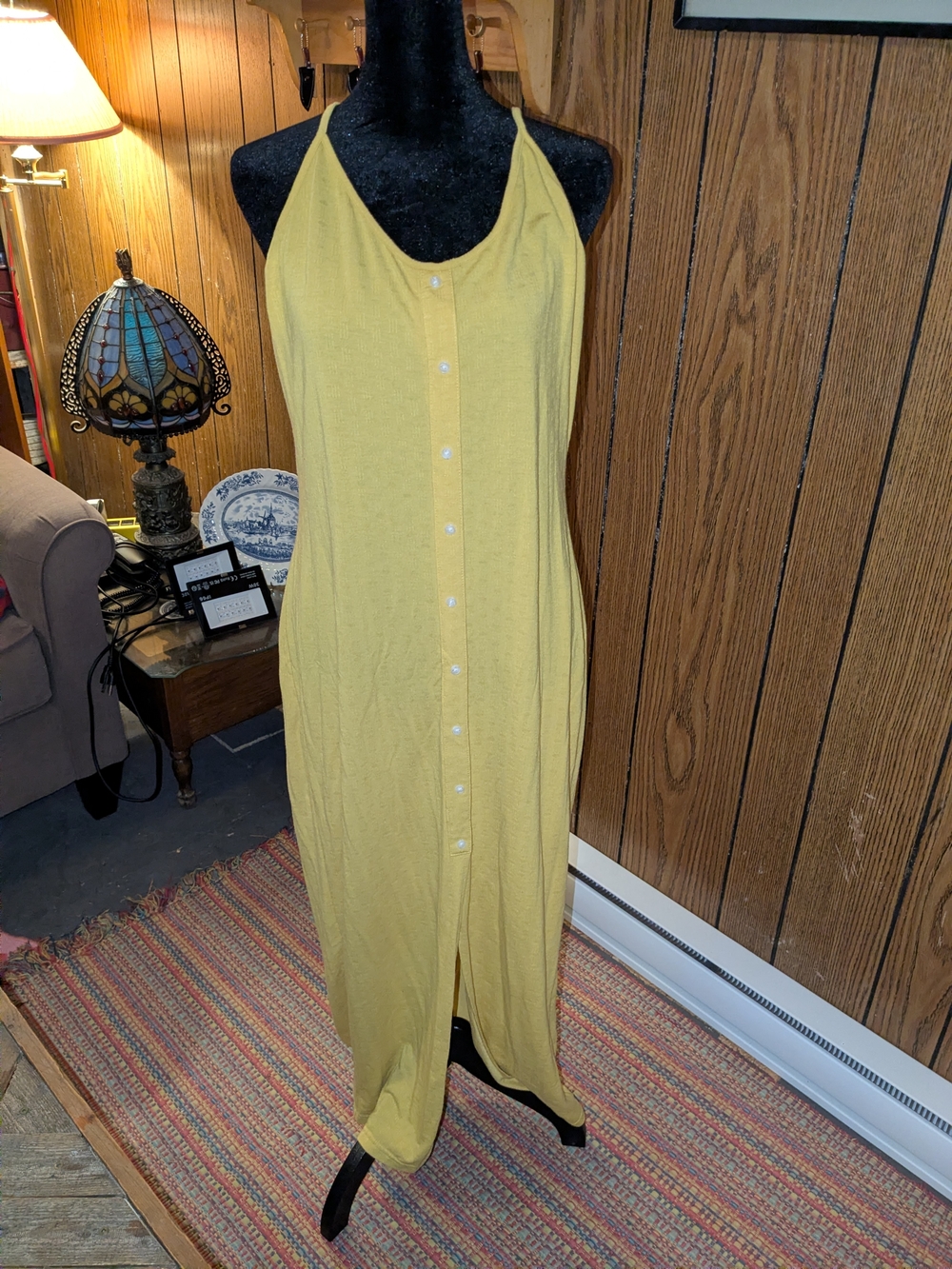 Yellow Button-Front Halter Maxi Dress